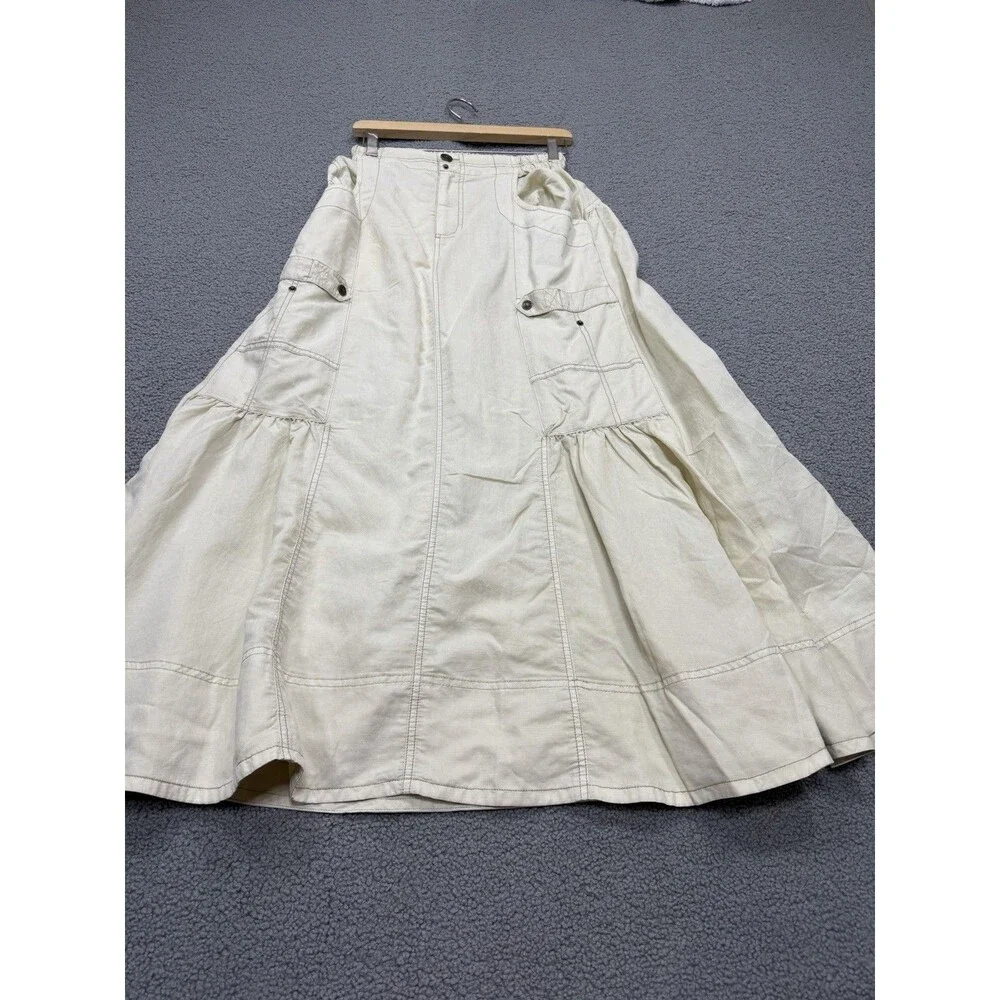 Free People Maxi Skirt Beige Rough Riding Preppy Retro Boho Vacay Small New